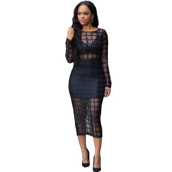 

long sleeve bandage women dress women dresses mesh vestidos, Black;gray