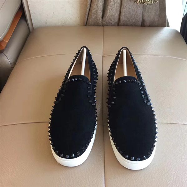 

2019 новый бренд дизайнер повседневная обувь low-top лодки черная замша кожа шипы обувь плоские для мужчин и женщин s дизайнер кроссовки обу, Black