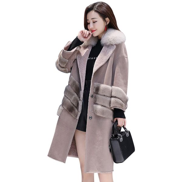 

2019 new fashion ladies winter lambswool jacket korean long thick warm faux fur coat big fur collar loose women overcoat tide, Black