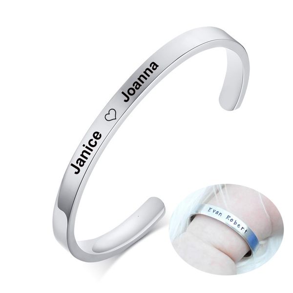 

5mm personalized baby toddler bracelet custom name id tags children cuff bangle for girls boy mommy and me engraved jewelry, Golden;silver