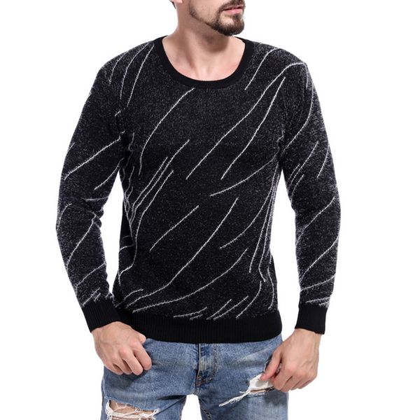 

men's fashion long sleeve o-neck sweater males striped knitted pullovers casual slim fit sweaters 2019 new, White;black