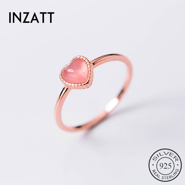 

inzareal 925 sterling silver pink stone heart ring for women party cute fine jewelry minimalist accessories 2019 gift, Golden;silver