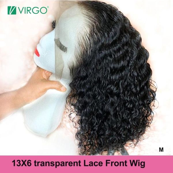 

virgo brazilian water wave lace wig human hair wig 13x6 transparent hd lace front human hair with baby pre plucked remy, Black;brown