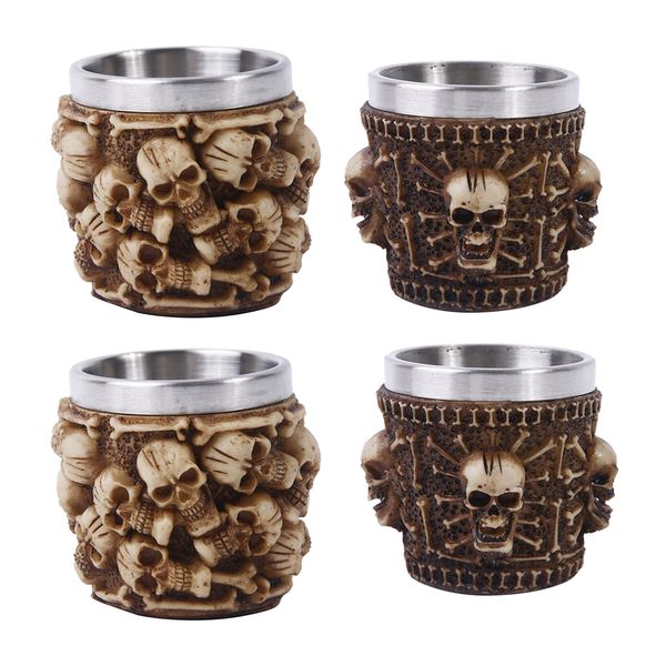 

4pcs 3d skull beer mug stainless steel inside coffee beer tea drinking cup