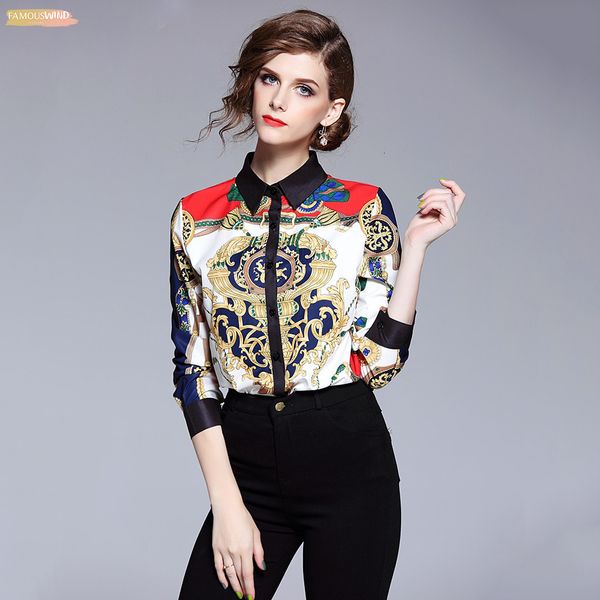 

womens and blouses 2019 runway shirt letter long sleeve shirts women print vintage blusa feminina manga comprida, White