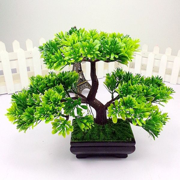 

simulation plants artificial bonsai tree for aquarium green plastic plant pine home garden decoration