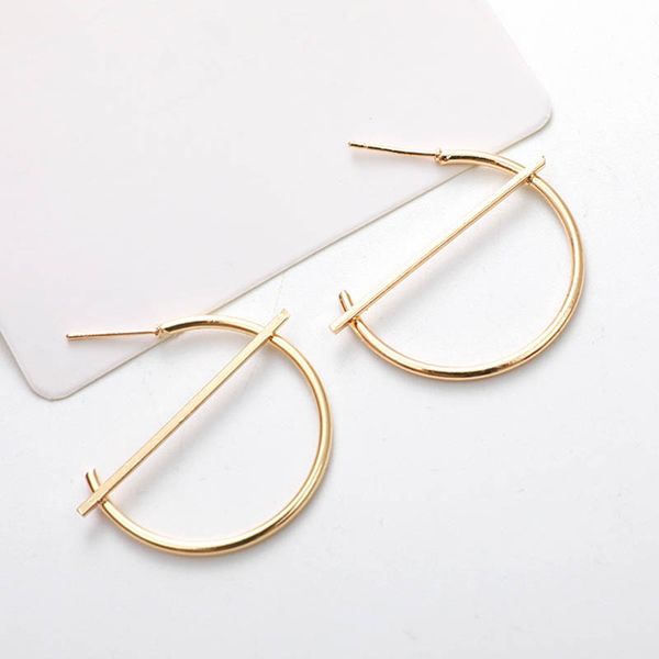 

es762 european creative simple metal geometric earrings punk nightclub style c-shaped smooth circle hoop earrings for women girl, Golden;silver