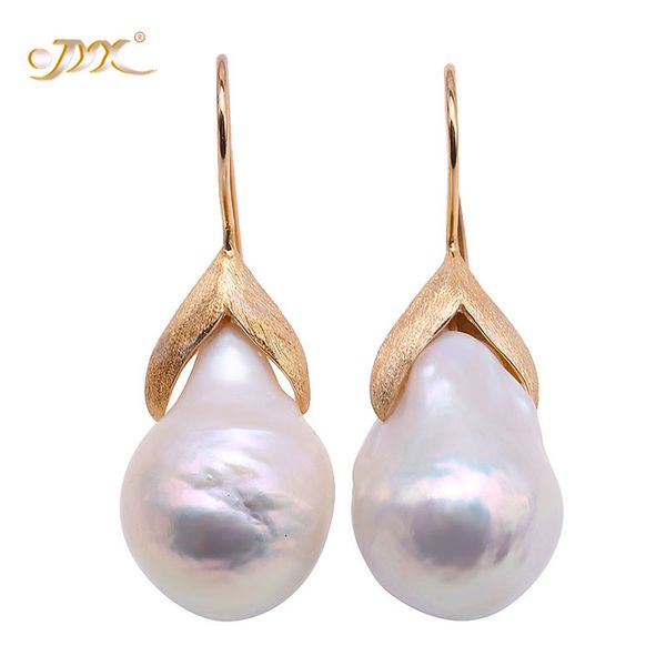 

jyx 2019 новый жемчуг серьги стерлингового серебра крюк 14.5*25 мм белый барокко культивированный пресноводный жемчуг мотаться серьги cj1912, Golden