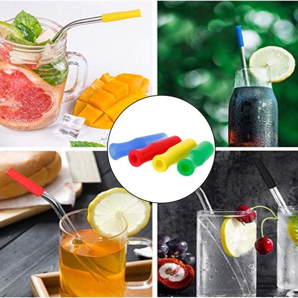 

random mix colors silicone tips cover for stainless steel drinking straws silicone straws tips fit for 60mm wide steel straws