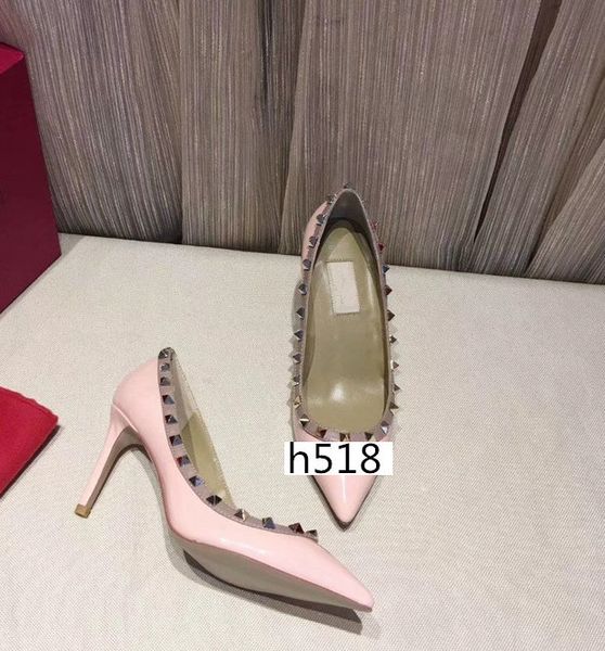 

designer studs high heels patent leather rivets sandals women shoes valentine high heel shoes 8.5cm wholesale, Black