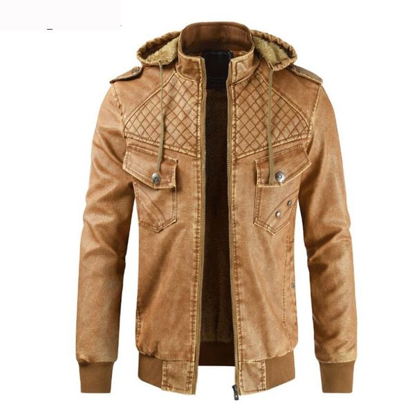 

new arrival men's fashion casual autumn winter male hooded leather jacket and velvet collar coats men plus size 3xl, Black;brown