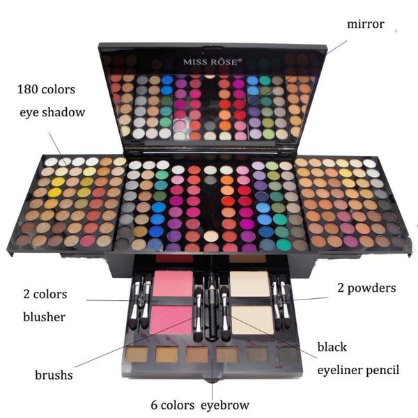 

professional 180 colors glitter matte makeup pallete eyeshadow &powder blush palette shine diamond cosmetics kit box with mirror