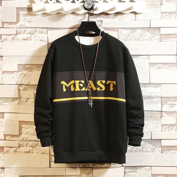 

feitong men sweatshirt casual fashion patchwork o-neck long sleeves shirt meast letters printed top, Black