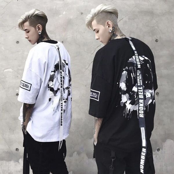 

ins in the tide t-shirt fashion ribbon man sleeve, White;black