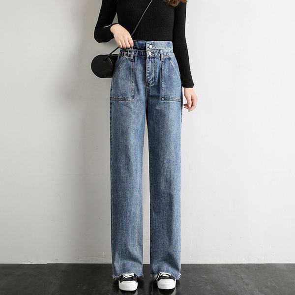 

women high waist jeans woman boyfriend blue color wide leg loose pants for ladies grils long length korean denim jean trousers