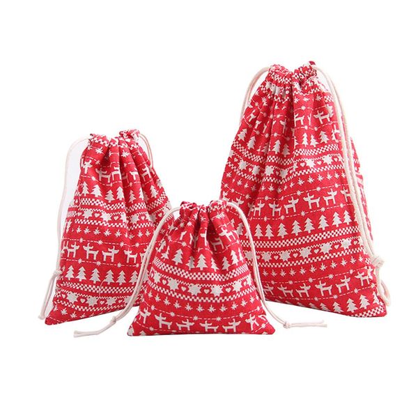 

1pc christmas bag cotton linen drawstring bundle bag new year cartoon printing candy children christmas gift bags