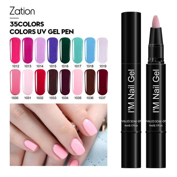 

zation new 5ml uv gel nail polish hybrid nail brush pen do gel lacquer color soak off need base coat led uv lamp art, Red;pink