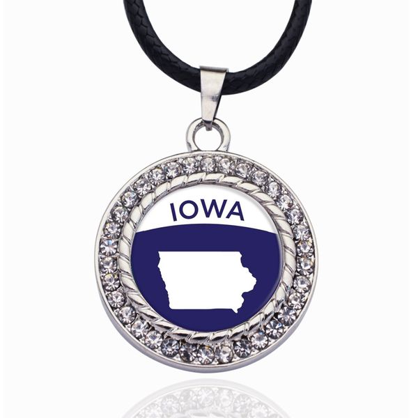 

iowa outline circle charm necklace for crystal stars pendant chain necklaces & chokers fashion jewelry, Bronze;silver