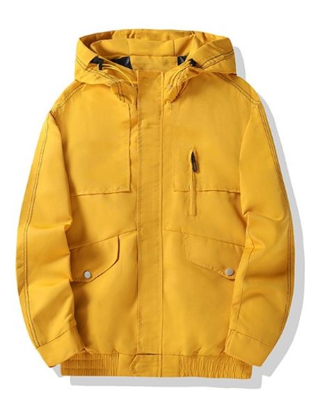

fashion retro jacket coat men's spring autumn solid color hooded jacket printed multi-pocket jacket hip hop, Black;brown