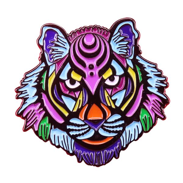 

arcane tiger head brooch occult wizardry pin bright art badge cute flair addition, Gray