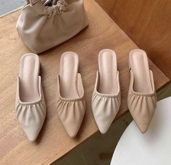 

slippers casual med shoes woman 2020 square heel slipers women loafers pointed toe block summer new cover pu rome, Black