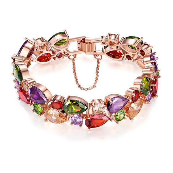 

fashion design elements crystal bracelet rose gold plated multicolor flower cubic zirconia jewelry wedding party evening jewelry bracelet, Black