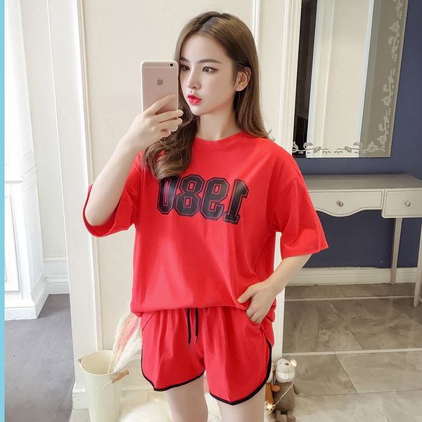 

sport suit women running the new cotton fleece loose big yards students during summer casual wear two-piece tide, White