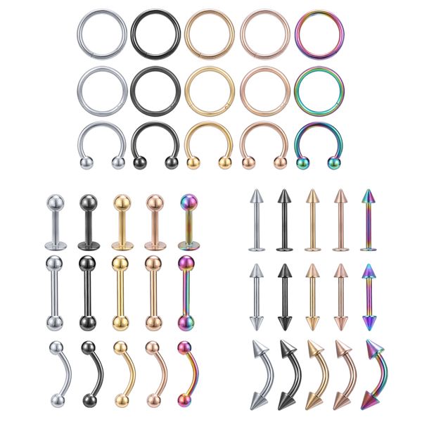 

zs colorful stainless steel nose rings women helix cartilage tragus earring navel nipple piercing septum rings accesorios mujer, Slivery;golden