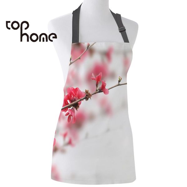 

ome kitchen apron flower cherry blossom printed adjustable sleeveless canvas aprons for men women kids home cleaning tools