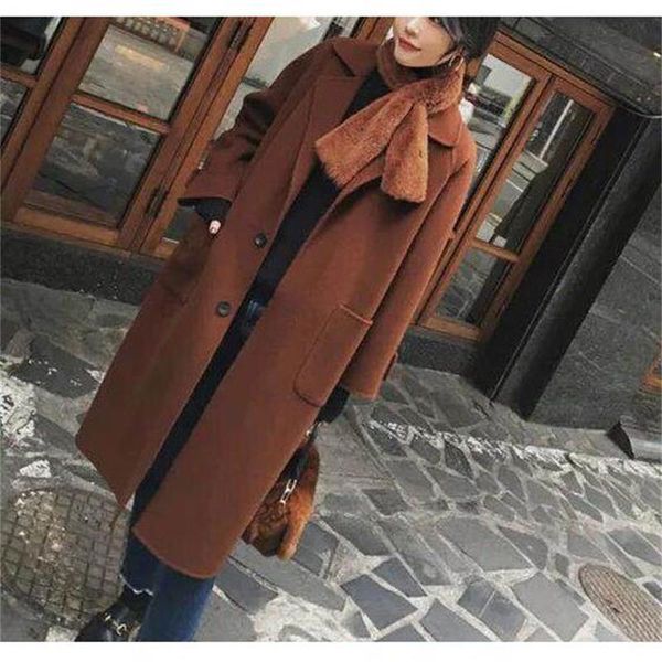 

2019 autumn and winter new ladies fashion was thin large size long woolen coat, Black