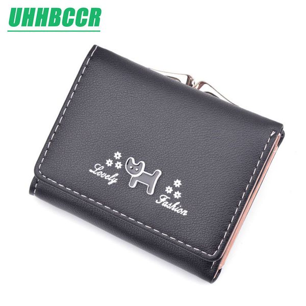 

2019 cartoon leather women purse pocket ladies clutch wallet women short card holder cute girls dogs wallet cartera mujer w061, Red;black