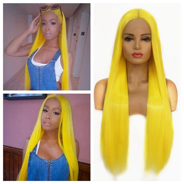 

lace front wigs long straight synthetic wigs for women natural density yellow straight cosplay wig heat resistant fiber hair, Black
