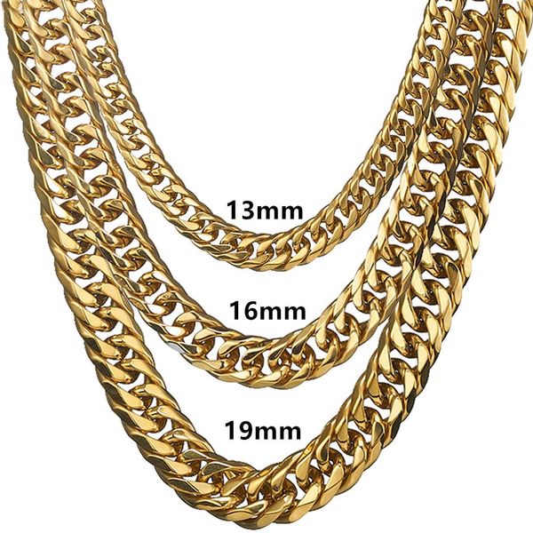 

granny chic width 13/16/19mm stainless steel gold cuban chain waterproof men woman curb link necklace various sizes, Silver