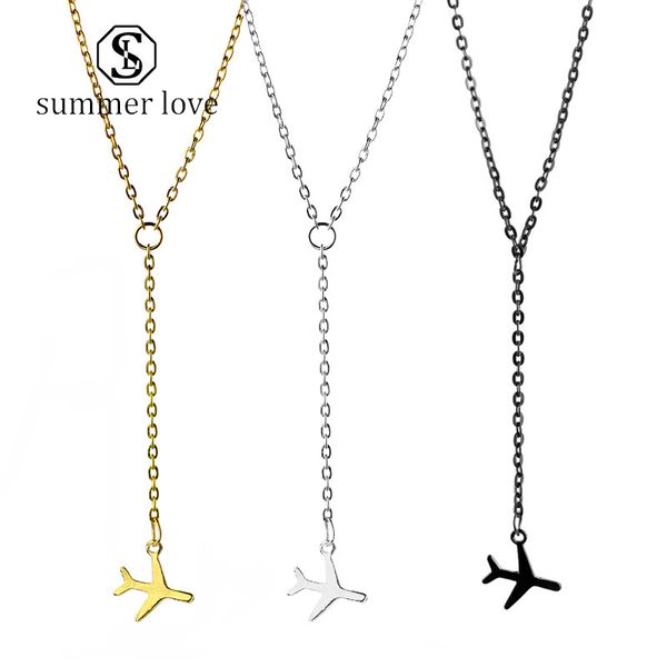 

new fashion plan airplane pendantclavicle necklace for women gold silver black y shape chain necklace layered tiny dainty jewelry gift -y