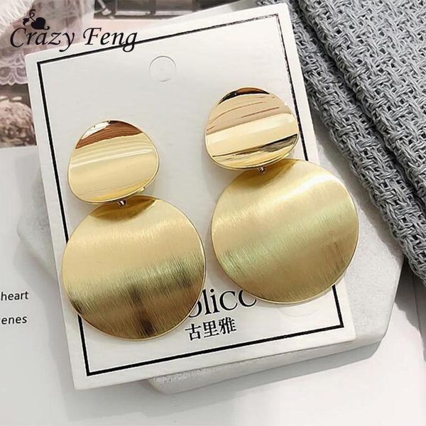 

vintage metal round hollow earrings geometric double layers earrings 2018 fashion long female simple style jewelry, Silver