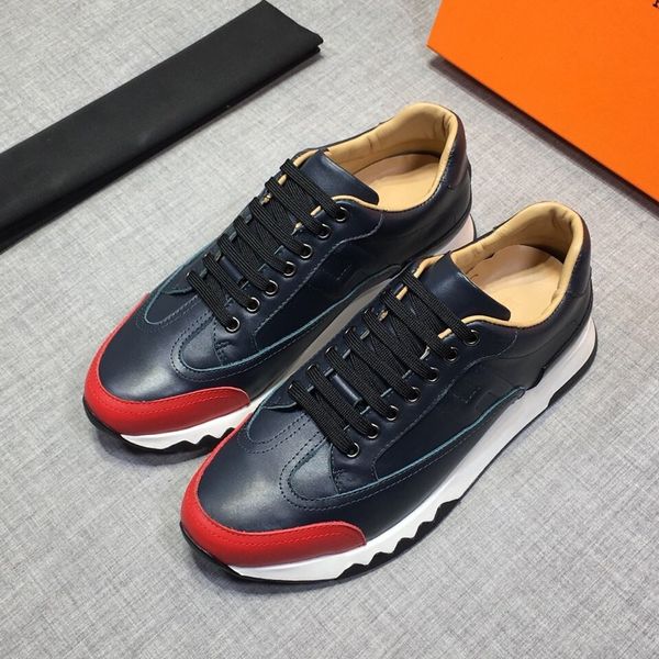 

fashion platform men's shoes wild vintage luxury spring new men's leather color matching lace-up wild sports casual running shoes, Black