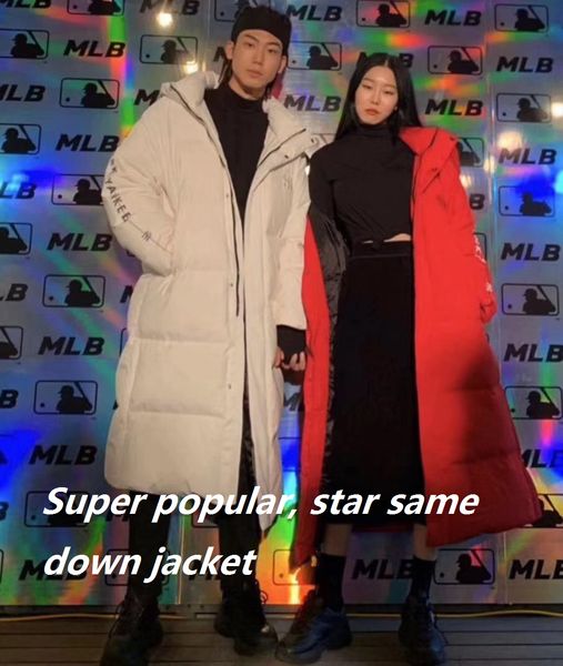 

19fw new mens womens down jacket mens womens long korean version knee down jacket classic loose super popular korean fashion star, Black