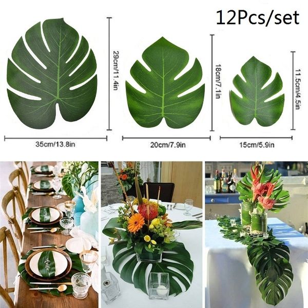 

12pcs artificial palm leaves hawaiian luau theme party decorative palm leaves for wedding decoration summer party decoration