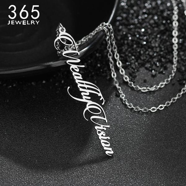 

handwriting jewelry custom signature vertical female vertical personalized name sweater chain necklace birthday gift, Silver