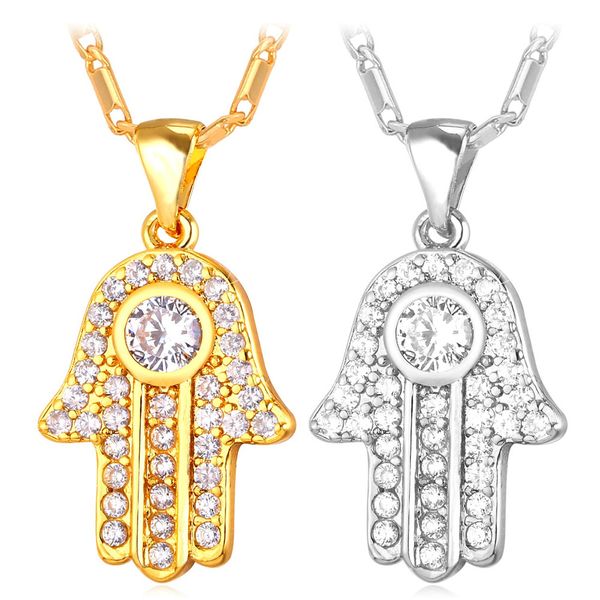 

kpop heart hamsa hand women pendants necklaces vintage retro cubic zirconia gold/silver color valentines gift p1665