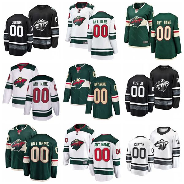 

custom minnesota wild jerseys mikko koivu carson soucy nick seeler victor rask greg pateryn luke kunin brad hunt ryan hartman hockey, Black;red