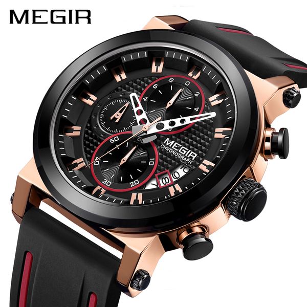

megir luxury brand quartz watch for men big dial sport men watches chronograph wrist watch man kol saat jam tangan pria dropship, Slivery;brown
