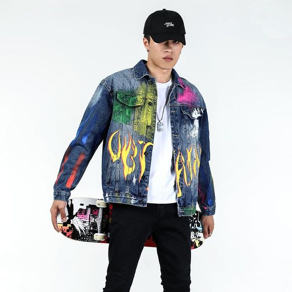 

cross border amazon special pop-up foreign trade painting cowboy jacket men's coat hip hop personality long sleeve clothing