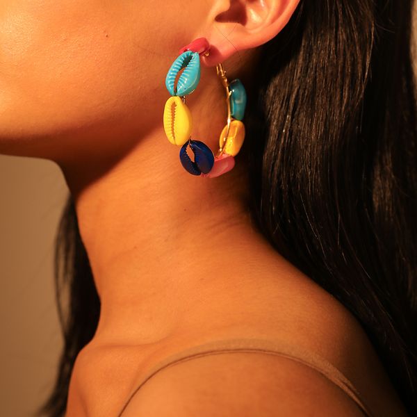 

европейский и американской личность темперамент нового пляж серьга seaside отдых shell геометрические круглые серьги стержень, Golden