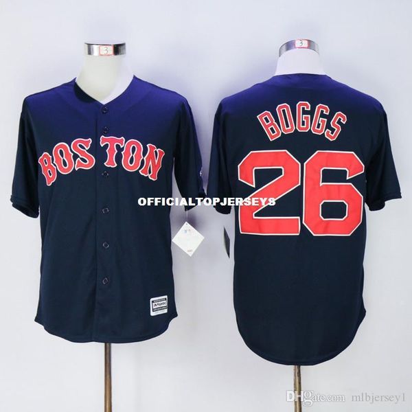 

2019 new fabric flexbase version 26 wade boggs retro jerseys color green red white gray black jersey 01, Black;blue