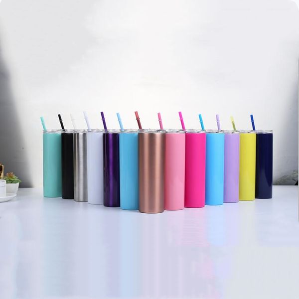 

skinny tumblers stainless steel tumbler with lids colorful straws insulated vacuum straight cup water bottle beer coffee mugs 13 colors 007