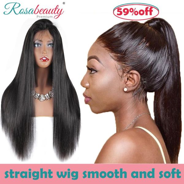 

onecut hair straight 13*6 lace front human hair wigs brazilian virgin for black women pre plucked 28 30inch 360 frontal wig, Black;brown