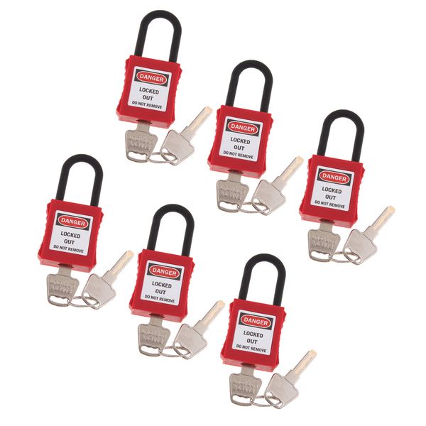 

6 шт безопасность / set безопасность блокировка padlock keyed, red label, пвх engineering plastic, с высокой степенью безопасности