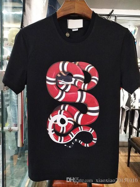 

2017 лето новый высокого класса мужской бренд футболку моды короткий рукав змея печати мода тенниска мужская топы тис, White;black