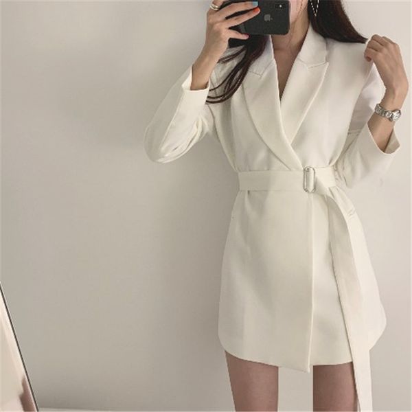 

tyhru autumn solid color high waist notched collar long sleeve sashes blazers, White;black